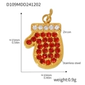 Macro view of Christmas glove pendant with red zircons and stainless steel dimensions - Gold Christmas Glove Pendant (D109)