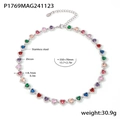 Collier en acier inoxydable avec zircons cœurs colorés et détails des dimensions - Collier en Zircone de Couleur Mixte Cœur (P1769) / Acier