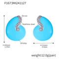 Blue spiral stud earrings with zircon and stainless steel in 18K PVD gold plating - Steel Blue