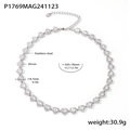 Collier tennis en cœur d'acier inoxydable argenté avec pierres de zircon blanc - Collier en Zircone Blanche Cœur (P1769) / Acier