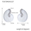 Gold plated stainless steel stud earrings with white marble enamel and zircon - Silver-toned White Enamel