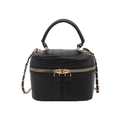 Sac seau chic en crocodile noir embossé avec zips dorés et bandoulière en chaîne - Noir