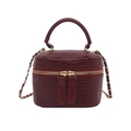 Sac boîte rouge vin foncé à texture crocodile avec bandoulière chaîne dorée - Rouge