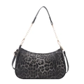 Borsa baguette leopardata alla moda con tracolla a catena e chiusura superiore - Nero