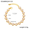 Bracelet en acier titane doré avec zircons en forme de cœur et chaîne réglable - Bracelet en Zircone Blanche Cœur (E556) / Or