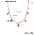 Handmade beaded necklace with pink natural stones and green teardrop crystal opals - Pink-Green Faceted Opal Style
