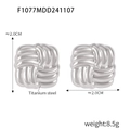 Polished silver titanium steel square woven knot stud earrings with high-gloss finish - Square Hollow Style (20mm) / Steel