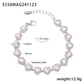 Bracelet en acier titane avec cœurs en zircone et serti pavé brillant pour femmes - Bracelet en Zircone Blanche Cœur (E556) / Acier