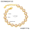 Bracelet en acier titane avec pendentifs zircons ronds et petits cristaux brillants - Bracelet en Zircone Blanche Ronde (E557) / Or