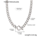 Specifiche dettagliate della catena cubana pesante in acciaio inox con dimensioni e peso - Collana a Catena Curb (TXP207) / Collana Argento