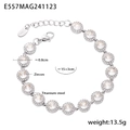 Bracelet en acier titane argenté avec zircons et fermoir ajustable de 15+3cm - Bracelet en Zircone Blanche Ronde (E557) / Acier