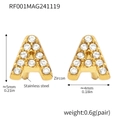 Golden stainless steel letter A stud earrings with sparkling white zircon stones - Letter A Earrings (RF001) / Gold