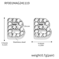 Letter B zircon inlaid stainless steel stud earrings in silver finish, size 5x4mm - Letter B Earrings (RF001) / Steel