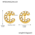 Golden stainless steel letter C stud earrings featuring white cubic zirconia accents - Letter C Earrings (RF001) / Gold