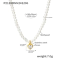 Detailed view showing shell pearl necklace with heart-shaped zircon pendant and sizing metrics - Gold Heart Pendant