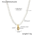 Detail view of shell pearl necklace with gold stainless steel zircon pendant dimensions - Gold Oval Pendant