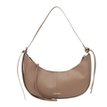 Borsa hobo minimalista in pelle kaki con cerniera superiore e dettagli con nappe - Cachi