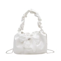 Bolso blanco elegante con lazo, asa plisada y correa de cadena de metal plateado - Blanco