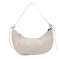 Borsa a spalla a mezzaluna bianco crema con placchetta dorata e eleganti nappine in pelle - Bianco