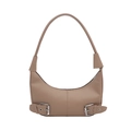 Minimalistische khakifarbene Halbmond-Achseltasche aus mattem Leder mit Metallschnallen - Khaki