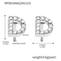 Sparkling zircon letter D stud earrings in stainless steel with exact measurements - Letter D Earrings (RF001) / Steel