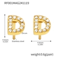 Golden stainless steel letter D stud earrings set with sparkling zircon stones - Gold Letter D Earrings (RF001)