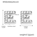 Silver stainless steel stud earrings with letter E shape and sparkling zircon inlays - Letter E Earrings (RF001) / Steel