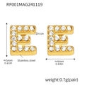 Golden stainless steel letter E stud earrings with zircon micro-paving details - Gold Letter E Earrings (RF001)