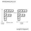 Letter F stud earrings in silver stainless steel with zircon stones for women - Letter F Earrings (RF001) / Steel