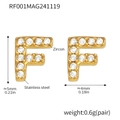 Gold plated stainless steel letter F stud earrings with white zircon stones for women - Gold Letter F Earrings (RF001)