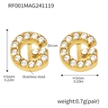 Golden stainless steel letter G stud earrings with zircon stones and dimensions - Gold Letter G Earrings (RF001)