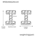 Silver stainless steel letter I stud earrings with zircon inlay, size 5mm by 4mm - Letter I Earrings (RF001) / Steel