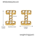 Titanium steel stud earrings in golden letter I shape with sparkling cubic zirconia - Gold Letter I Earrings (RF001)