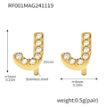 Golden stainless steel letter J stud earrings with zircon stones and sizing info - Gold Letter J Earrings (RF001)