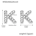 Letter K stud earrings in stainless steel with zircon stones and silver finish - Letter K Earrings (RF001) / Steel