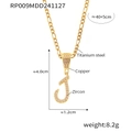 Collier en acier titane doré avec pendentif lettre J et zircons micro-pavés brillants - Lettre J (RP009-J)