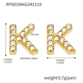 Golden titanium steel letter K stud earrings with pavé zircon setting for women - Gold Letter K Earrings (RF001)
