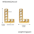 Golden stainless steel letter L stud earrings with zircon inlay and exact dimensions - Gold Letter L Earrings (RF001)