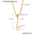 Collier en acier titane doré avec pendentif lettre L serti de zircons au style hip hop urbain - Lettre L (RP009-L)