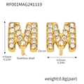 Gold plated stainless steel letter M stud earrings with sparkling pavé zircon stones - Gold Letter M Earrings (RF001)