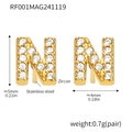 Letter N stud earrings in gold-plated stainless steel with zircon stones setting - Gold Letter N Earrings (RF001)