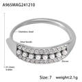 Silver stainless steel ring featuring three rows of zircon stones and white shell beads - Steel White Zircon Ring