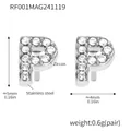 Silver-colored stainless steel letter P stud earrings with paved clear zircon stones - Letter P Earrings (RF001) / Steel