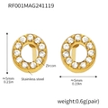 5mm 18K gold plated stainless steel round stud earrings featuring clear zircon stones - Gold Letter O Earrings (RF001)