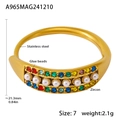 Gold stainless steel open ring with multicolored zircons and white beads detail - Gold Mixed Color Zircon Ring