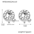 Silver stainless steel letter Q stud earrings with sparkling cubic zircon stones - Letter Q Earrings (RF001) / Steel