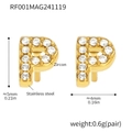 Golden letter P stud earrings in stainless steel with zircon, 5mm size details - Gold Letter P Earrings (RF001)