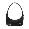 Minimalistische schwarze matte Halbmond-Tasche aus Leder mit silbernen Gürtelschnallen - Schwarz
