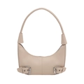 Schicke beige Halbmond-Hobo-Tasche aus Leder mit silbernen Schnallen im Moto-Stil - Gebrochenes Weiß
