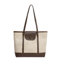 Bolso tote vintage bicolor en lona beige y cuero marrón para uso diario casual - Blanco Roto